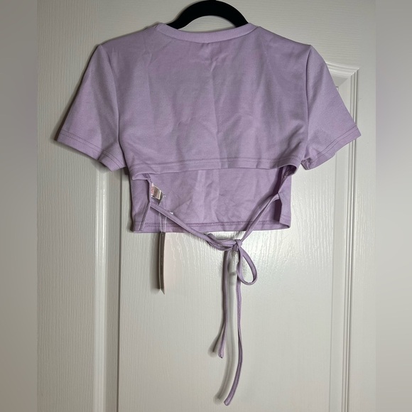 Romwe Lavender Purple Tie Back Crop Tee Large - Picture 9 of 10